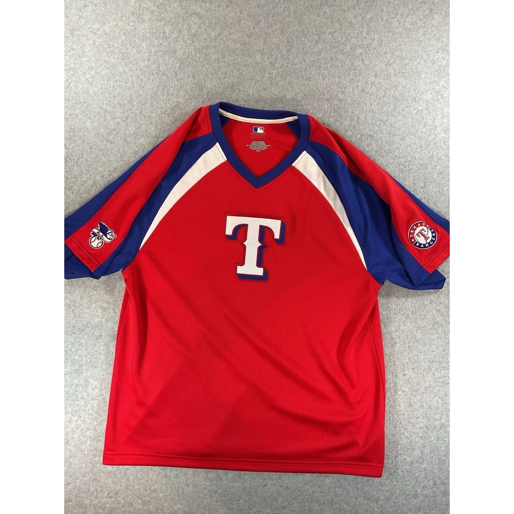 Texas Rangers MLB Majestic Men's L Jersey – Red/Blue V-neck #440